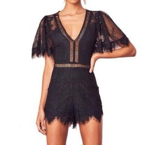 Lovers + Friends Black Lace Romper